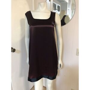 Jeff Gallano Paris Designer Vintage Simple Shiny Brown & Black Slip Dress SM